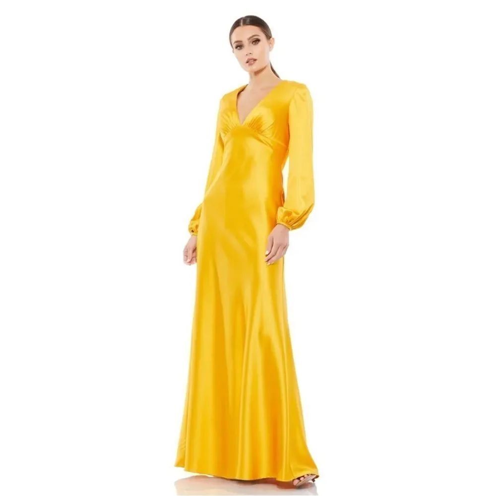 Mac Duggal 45693 Marigold Charmeuse Empire Waist Blouson Sleeve Gown Reemoly